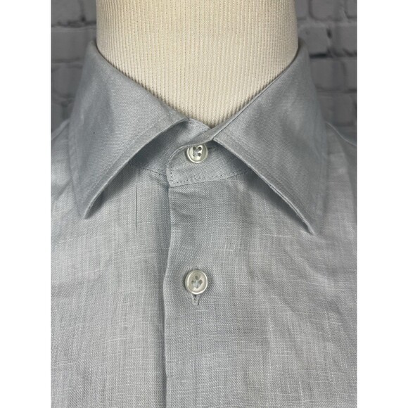 MNG 100%Linen Mens Medium Regular Fit Long Sleeve Button Up Shirt Light Blue - Picture 7 of 8